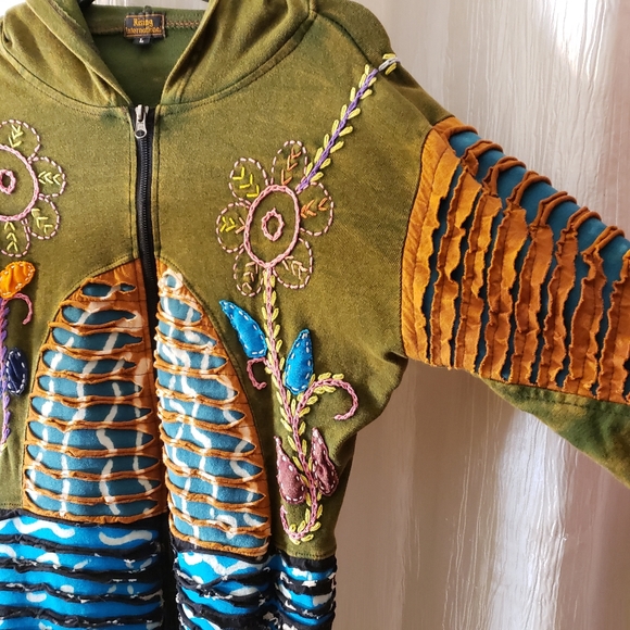 Rising International Zip Up Hoodie Boho Hippie Large Unique Pattern - Picture 4 of 11